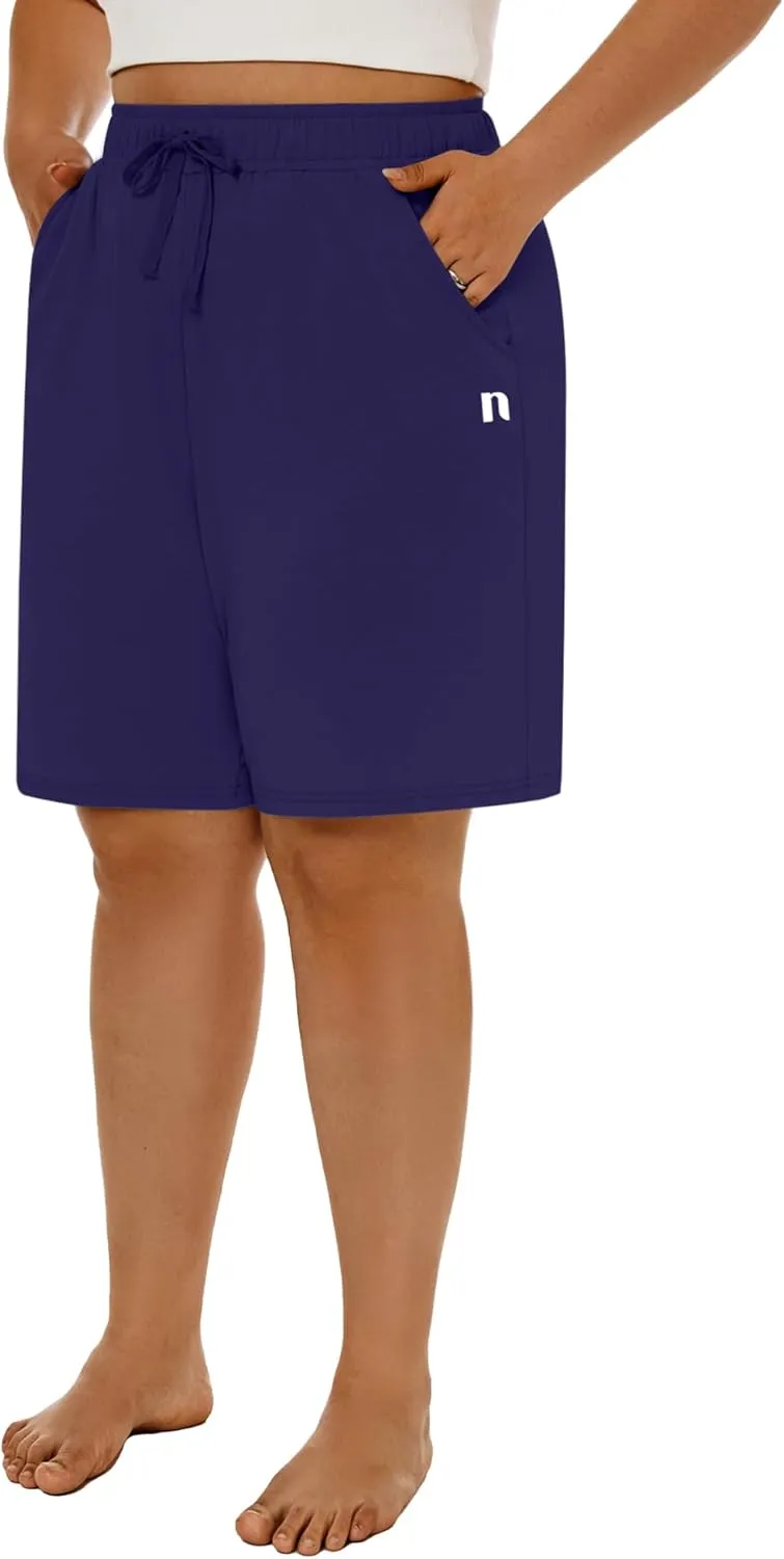 Neer 3 Pack Plus Size Women's Bermuda Shorts Cotton Drawstring High Waisted Casual Athletic Sweatpants Shorts with Pockets