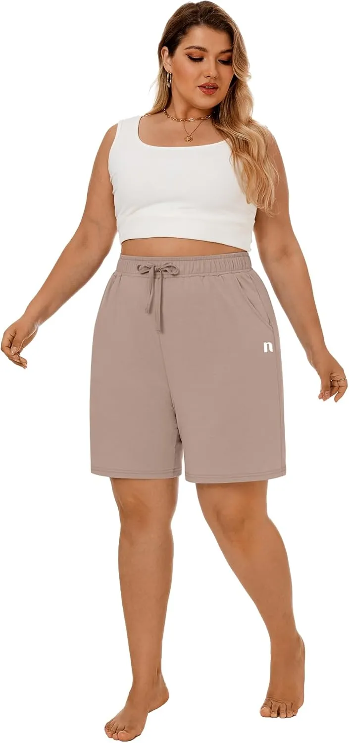 Neer 3 Pack Plus Size Women's Bermuda Shorts Cotton Drawstring High Waisted Casual Athletic Sweatpants Shorts with Pockets