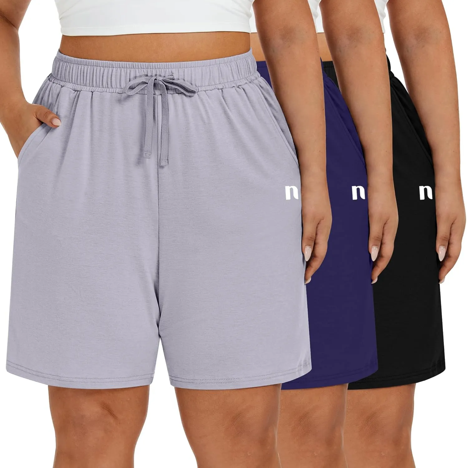 Neer 3 Pack Plus Size Women's Bermuda Shorts Cotton Drawstring High Waisted Casual Athletic Sweatpants Shorts with Pockets