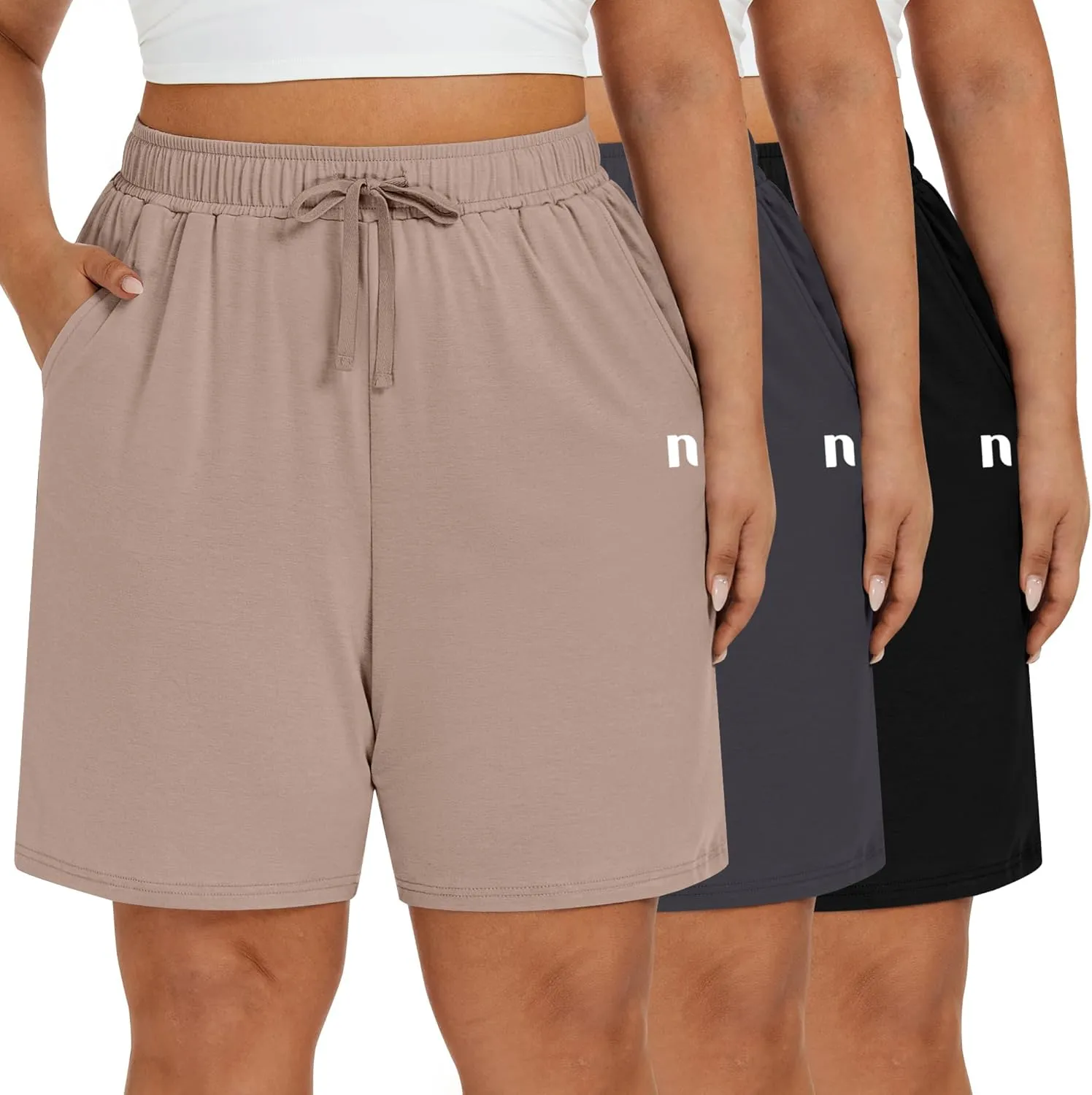 Neer 3 Pack Plus Size Women's Bermuda Shorts Cotton Drawstring High Waisted Casual Athletic Sweatpants Shorts with Pockets