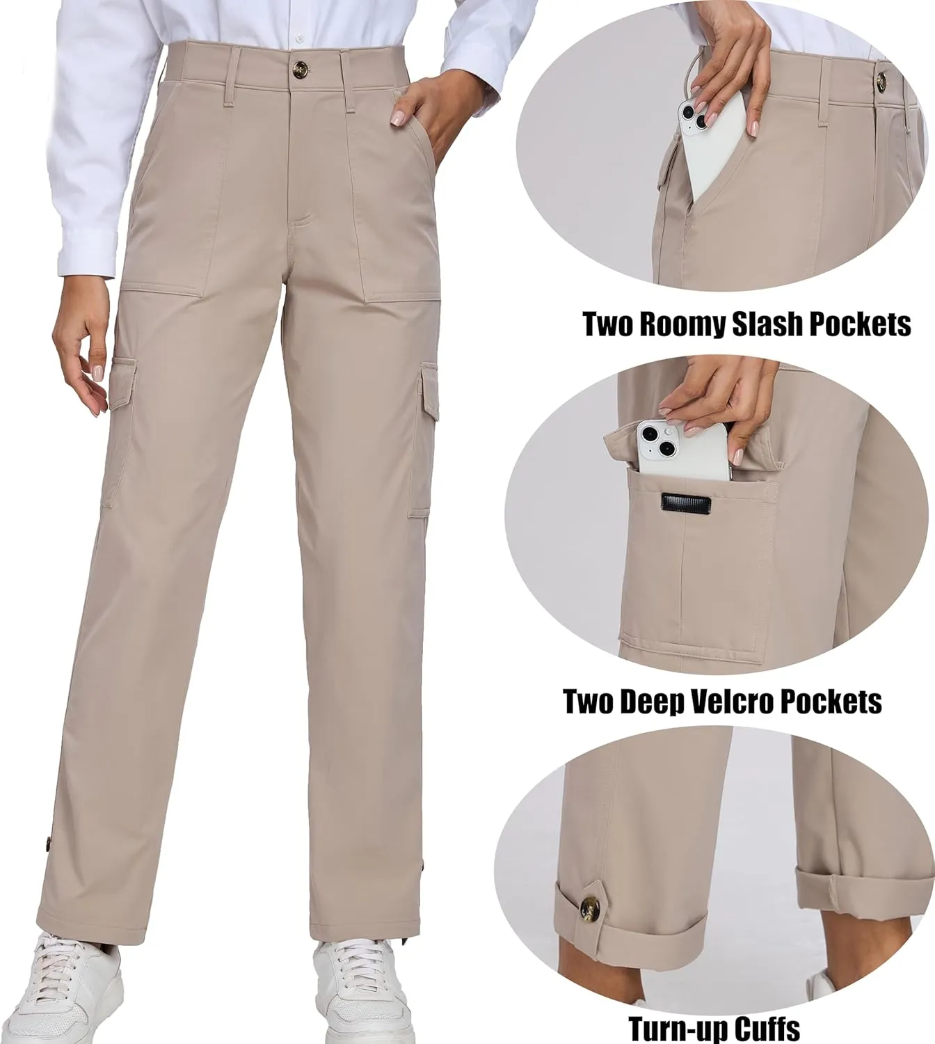 Oalka Women's Hiking Cropped Capri Pants Relaxed Fit Stretchy Knit Waist Casual Outdoor Travel Pant