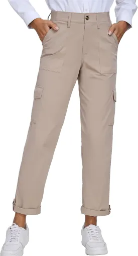 Oalka Women's Hiking Cropped Capri Pants Relaxed Fit Stretchy Knit Waist Casual Outdoor Travel Pant