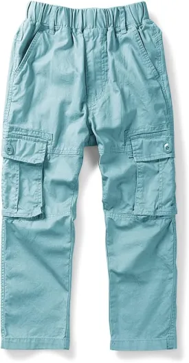 Phorecys Boys Pull on Cargo Pants Elastic Waist Casual Uniform Multi-Pockets Trousers