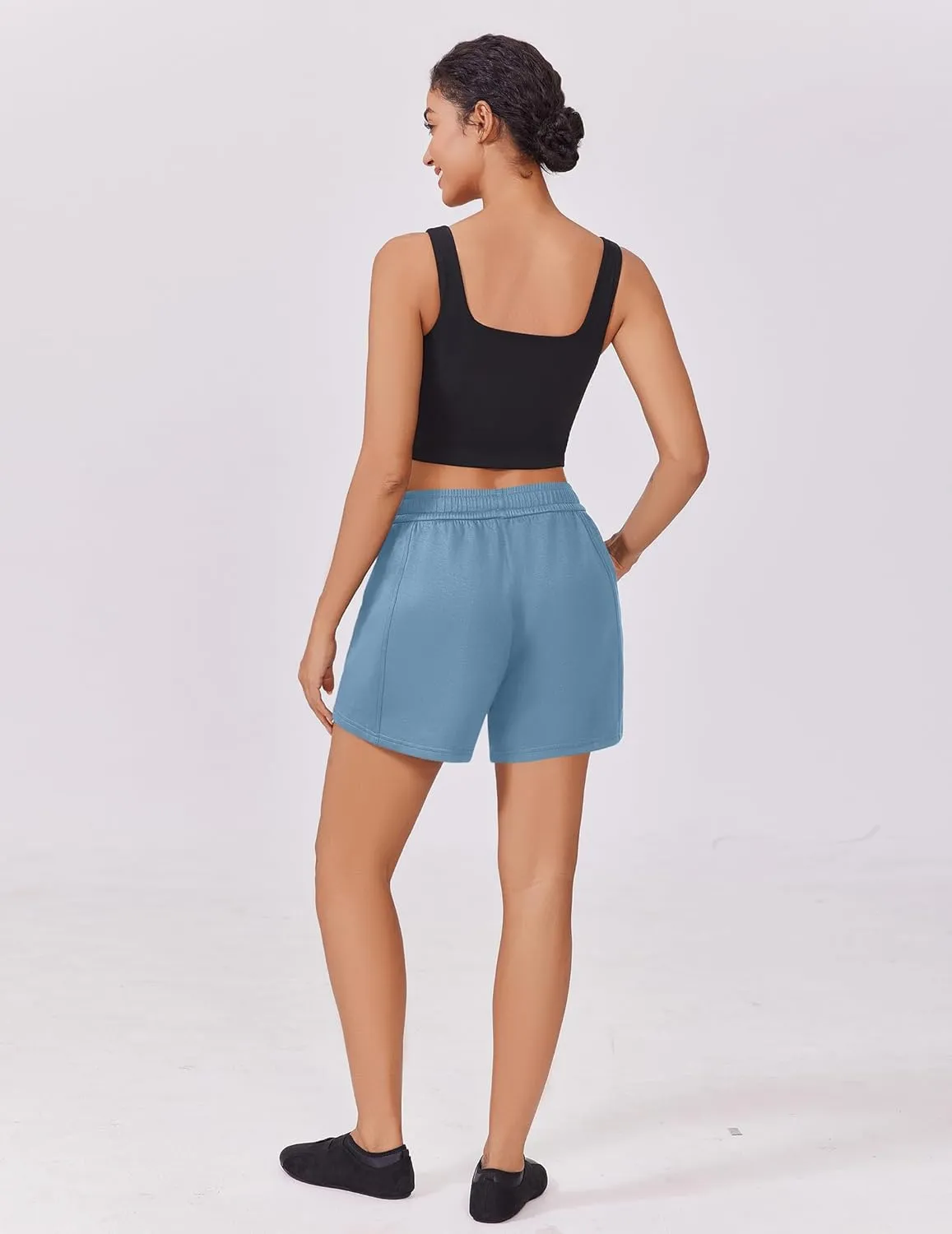 PINSPARK Athletic Sweat Shorts Women Elastic High Waisted Comfy Short Drawstring Casual Lounge Shorts with Pockets