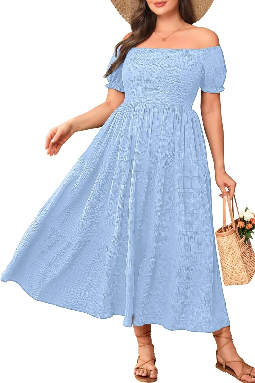 Pinup Fashion Plus Size Summer Dresses - Off Shoulder Casual Graduation Baby Shower Long Sun Dress with Pockets