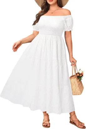 Pinup Fashion Plus Size Summer Dresses - Off Shoulder Casual Graduation Baby Shower Long Sun Dress with Pockets