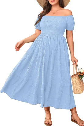 Pinup Fashion Plus Size Summer Dresses - Off Shoulder Casual Graduation Baby Shower Long Sun Dress with Pockets