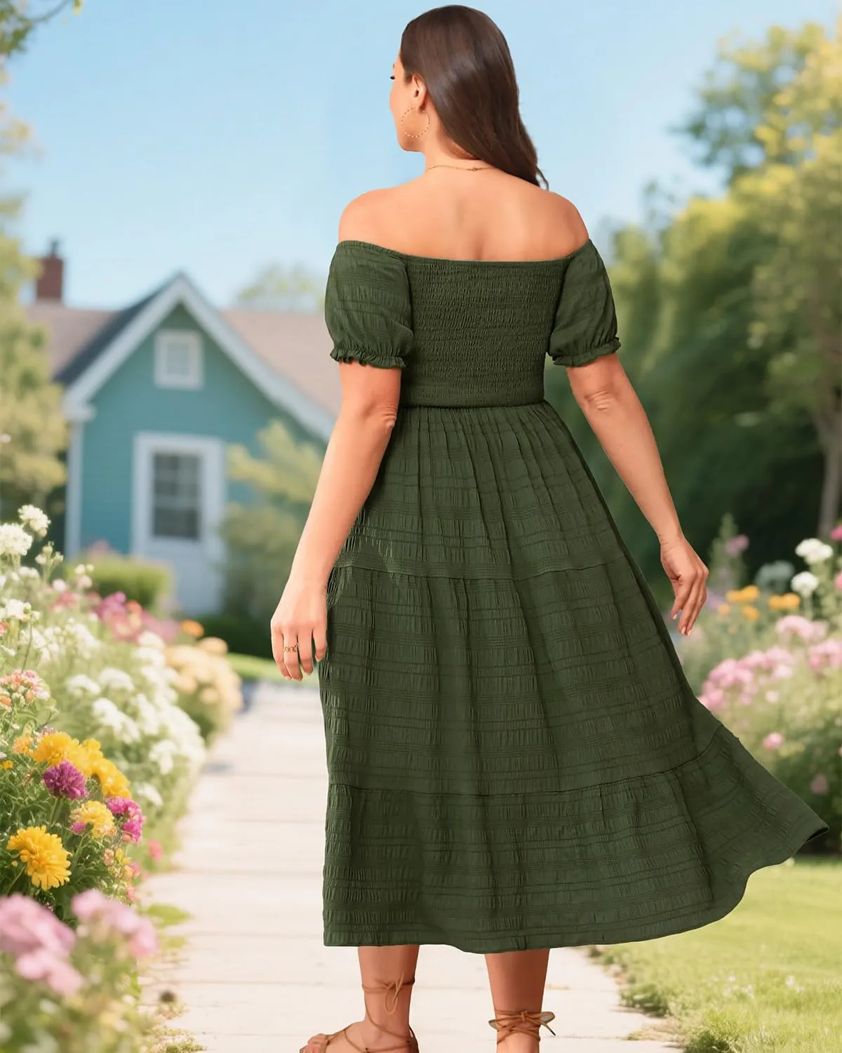 Pinup Fashion Plus Size Summer Dresses - Off Shoulder Casual Graduation Baby Shower Long Sun Dress with Pockets