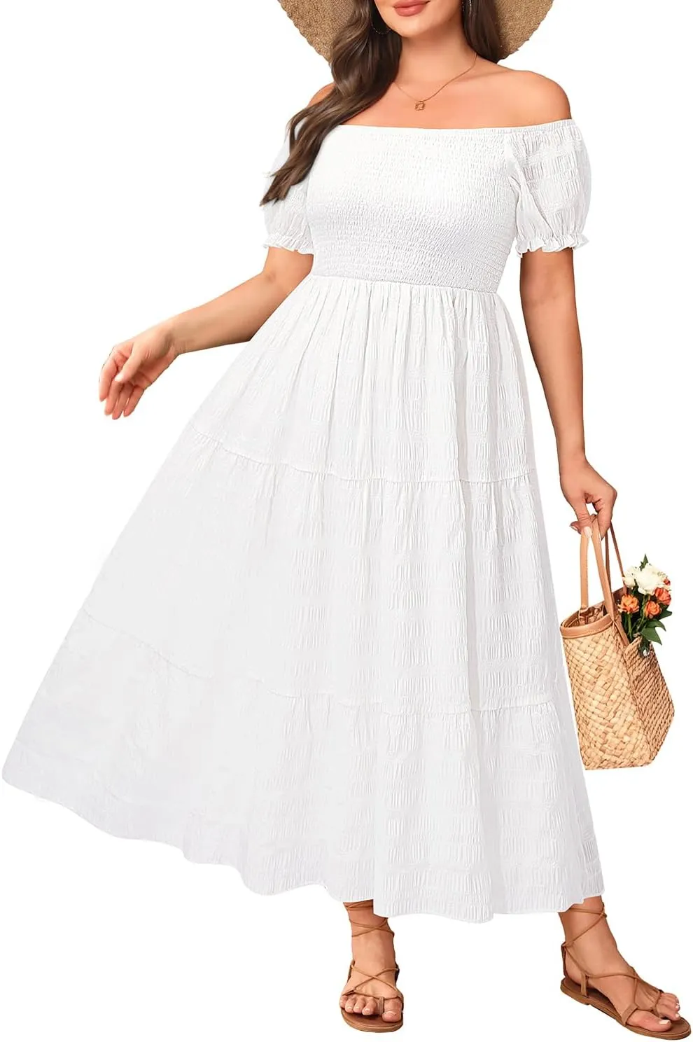 Pinup Fashion Plus Size Summer Dresses - Off Shoulder Casual Graduation Baby Shower Long Sun Dress with Pockets