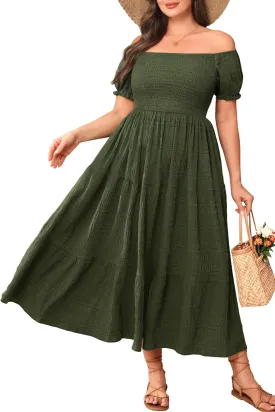 Pinup Fashion Plus Size Summer Dresses - Off Shoulder Casual Graduation Baby Shower Long Sun Dress with Pockets