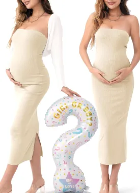 Rnxrbb 2 Piece Maternity Dress Shrug Cardigan Baby Shower Wedding Guest Bodycon Maternity Dresses Photoshoot Gender Reveal