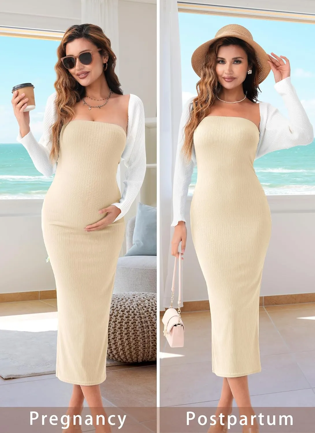 Rnxrbb 2 Piece Maternity Dress Shrug Cardigan Baby Shower Wedding Guest Bodycon Maternity Dresses Photoshoot Gender Reveal