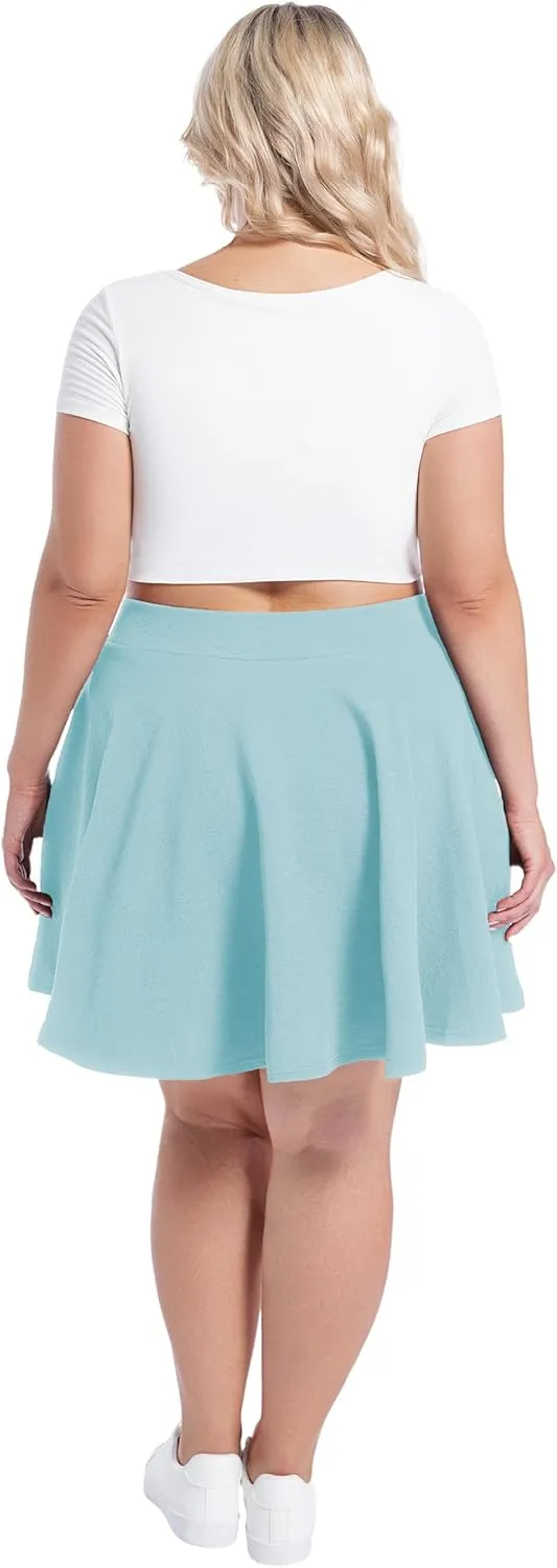 SEKINO Women's Plus Size Mini Skirts Basic Versatile Skorts with Pockets Stretchy Flared Pleated Casual Skirt Built in Shorts