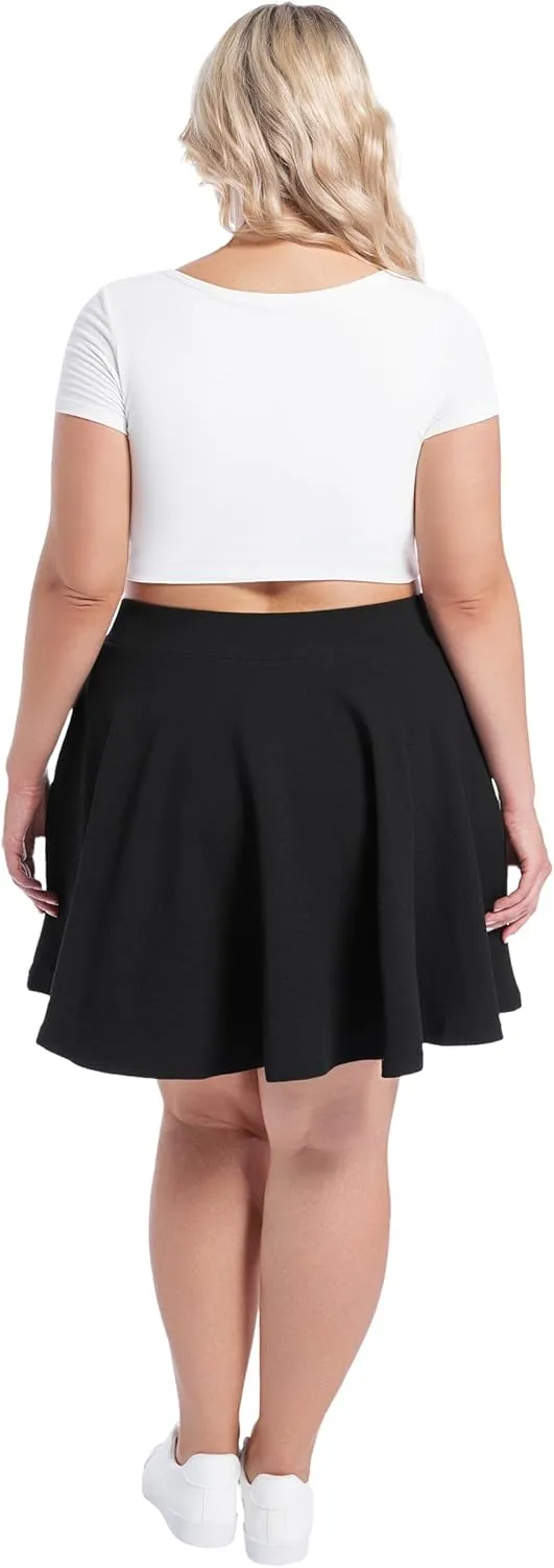 SEKINO Women's Plus Size Mini Skirts Basic Versatile Skorts with Pockets Stretchy Flared Pleated Casual Skirt Built in Shorts
