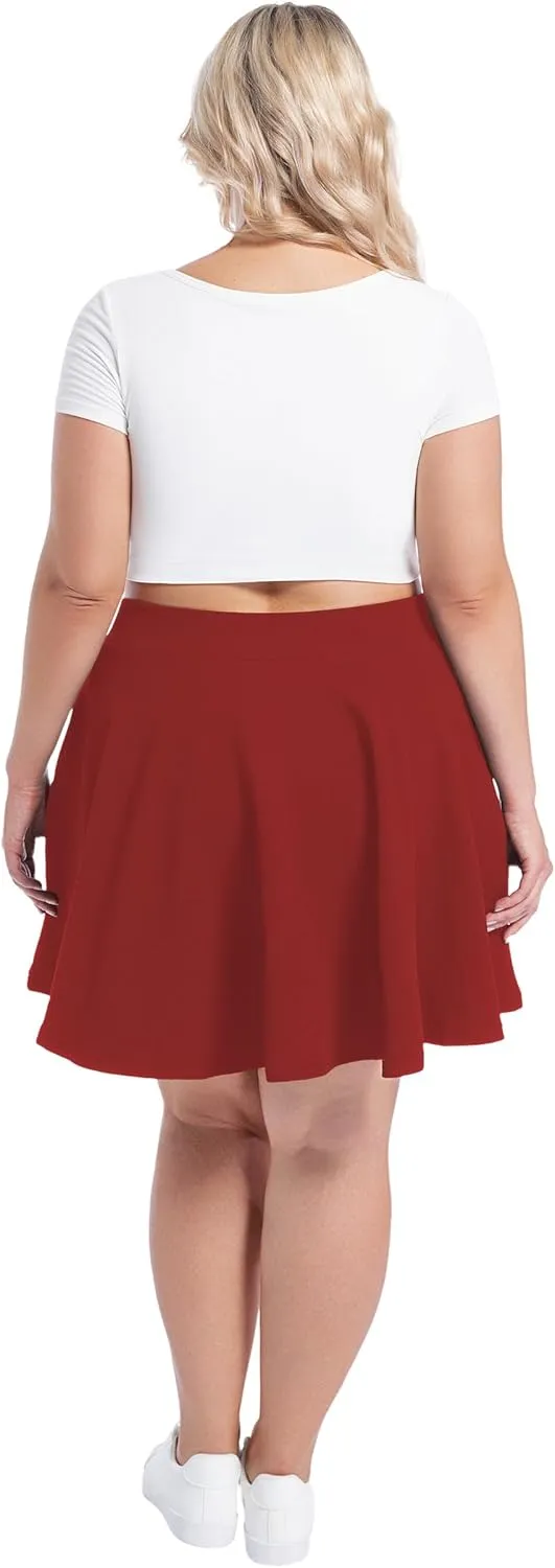 SEKINO Women's Plus Size Mini Skirts Basic Versatile Skorts with Pockets Stretchy Flared Pleated Casual Skirt Built in Shorts