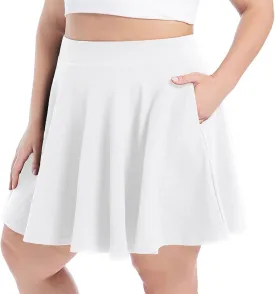 SEKINO Women's Plus Size Mini Skirts Basic Versatile Skorts with Pockets Stretchy Flared Pleated Casual Skirt Built in Shorts