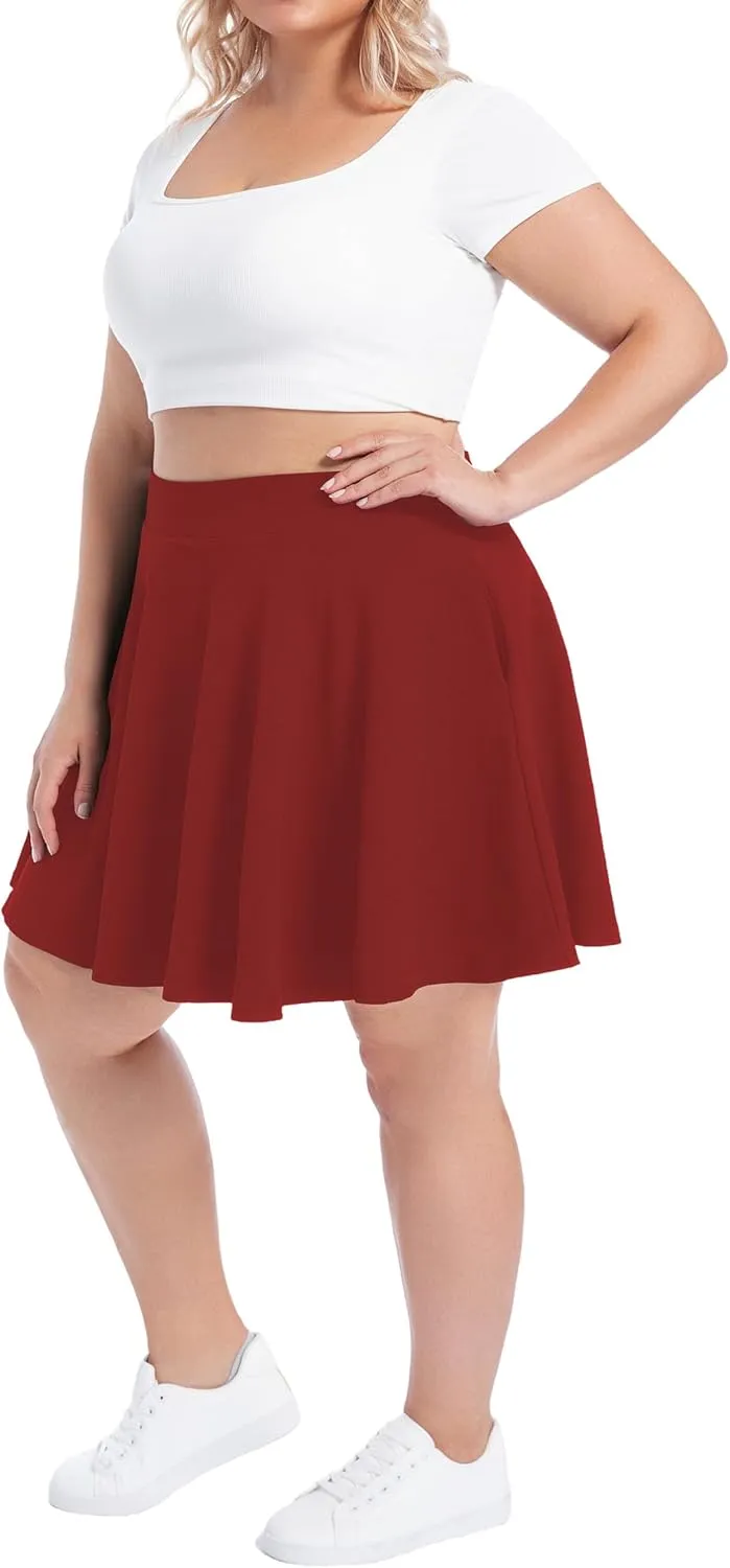 SEKINO Women's Plus Size Mini Skirts Basic Versatile Skorts with Pockets Stretchy Flared Pleated Casual Skirt Built in Shorts