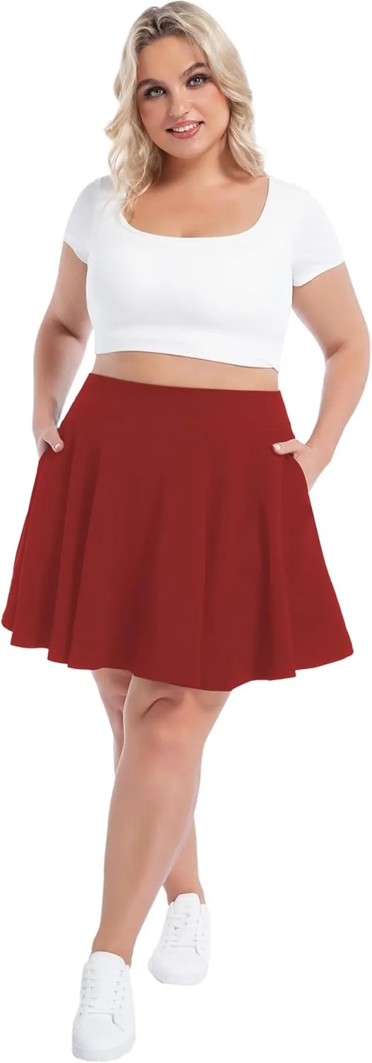 SEKINO Women's Plus Size Mini Skirts Basic Versatile Skorts with Pockets Stretchy Flared Pleated Casual Skirt Built in Shorts