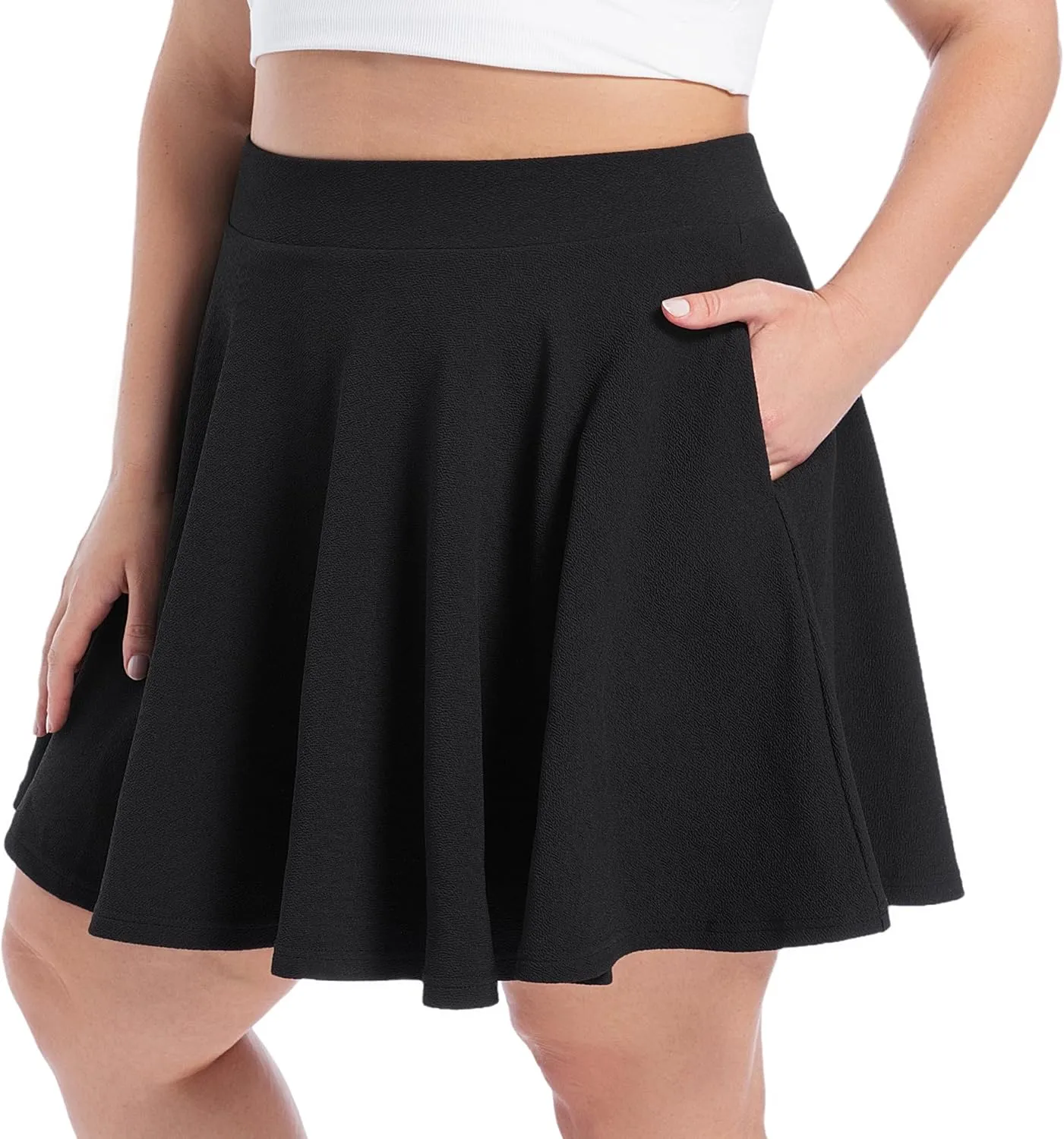 SEKINO Women's Plus Size Mini Skirts Basic Versatile Skorts with Pockets Stretchy Flared Pleated Casual Skirt Built in Shorts