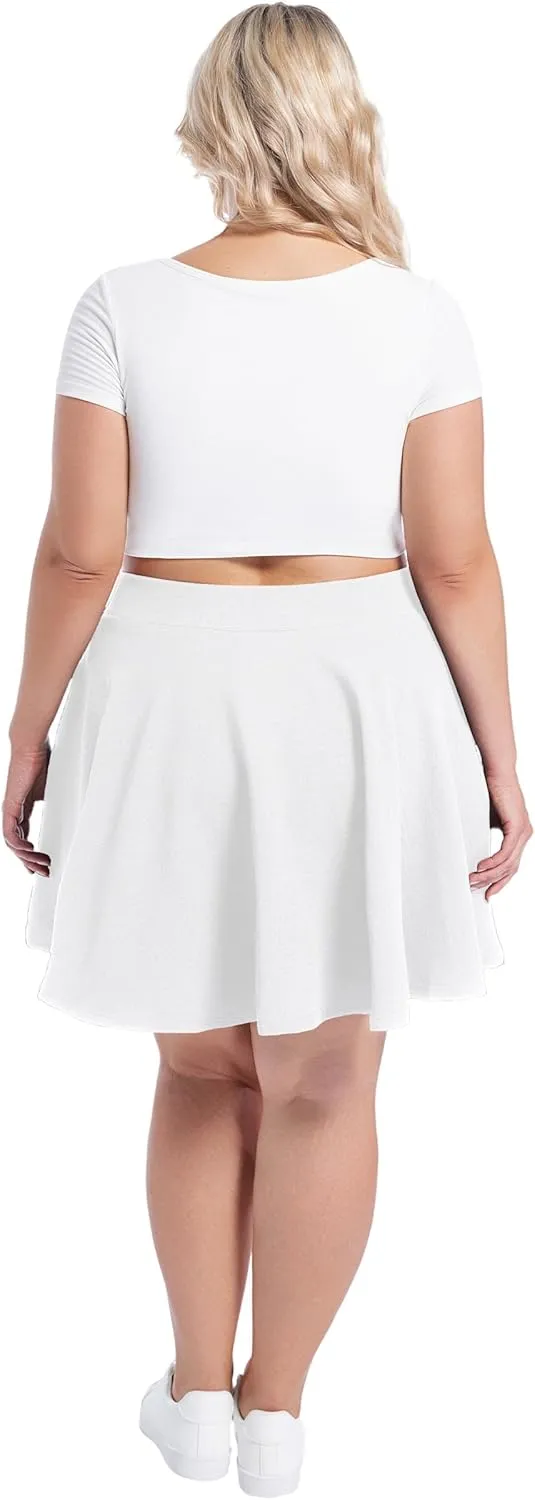 SEKINO Women's Plus Size Mini Skirts Basic Versatile Skorts with Pockets Stretchy Flared Pleated Casual Skirt Built in Shorts