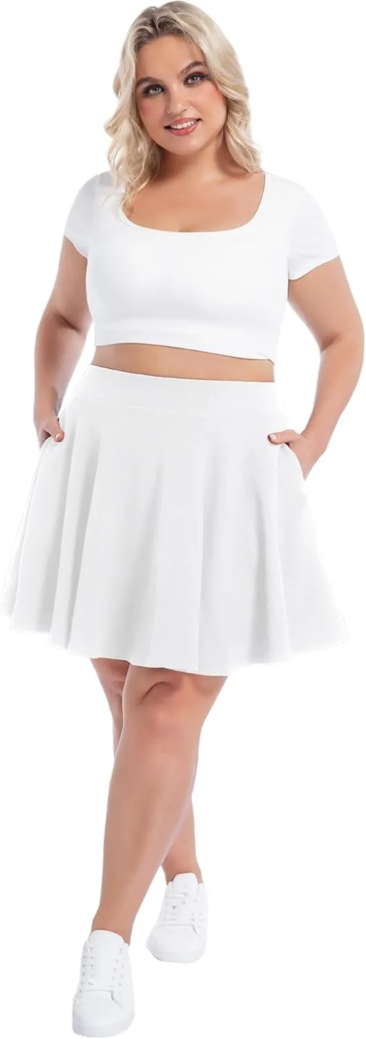 SEKINO Women's Plus Size Mini Skirts Basic Versatile Skorts with Pockets Stretchy Flared Pleated Casual Skirt Built in Shorts