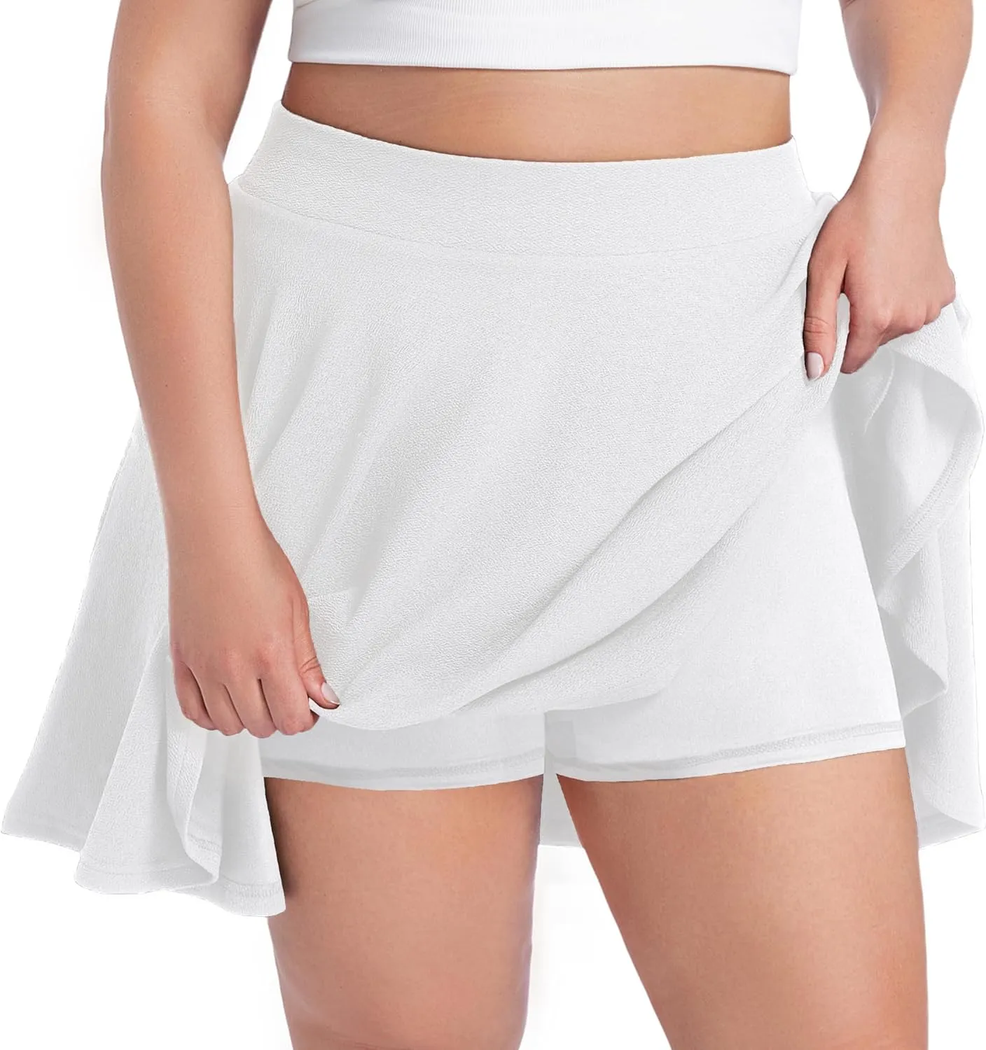 SEKINO Women's Plus Size Mini Skirts Basic Versatile Skorts with Pockets Stretchy Flared Pleated Casual Skirt Built in Shorts