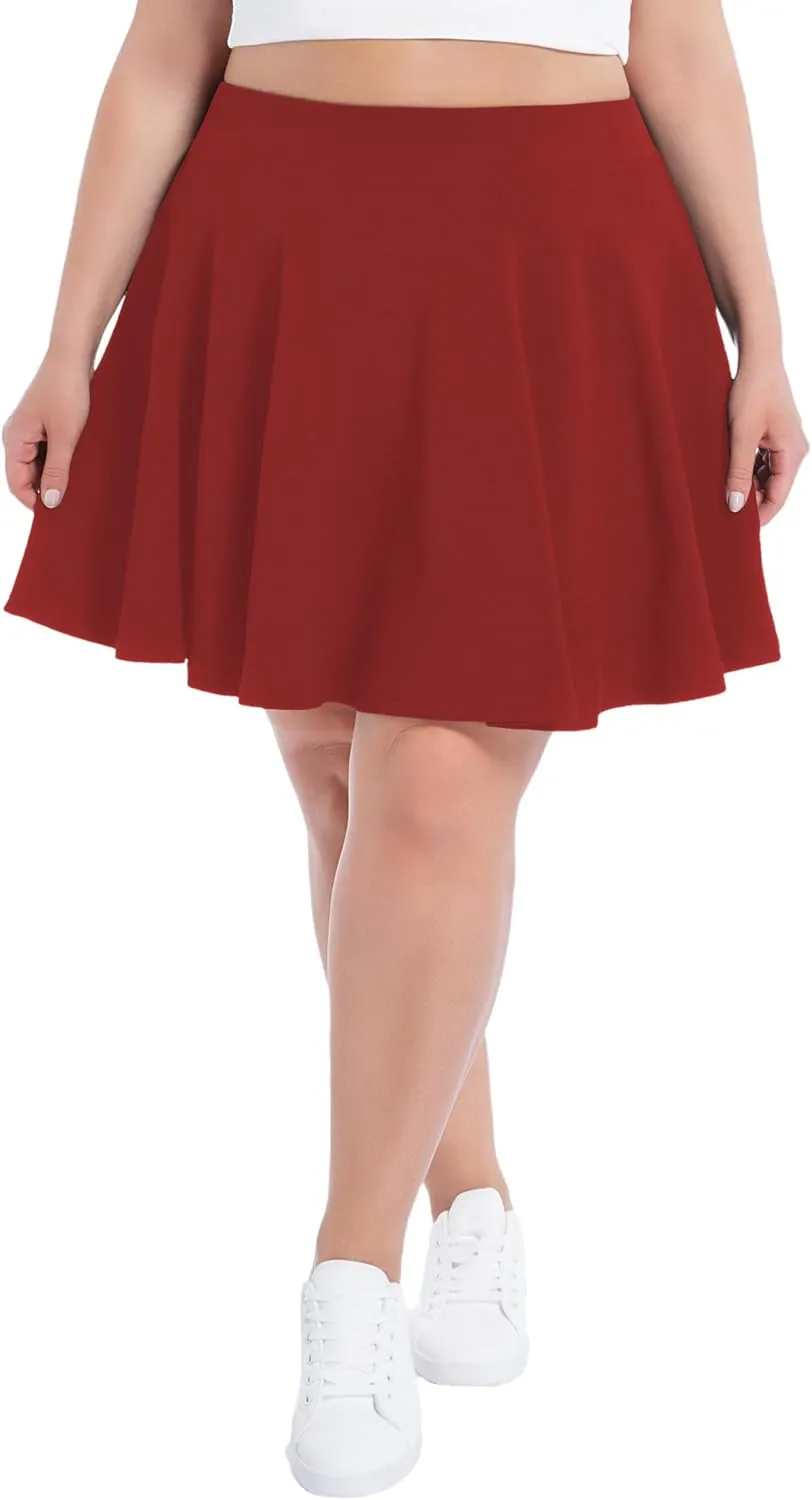 SEKINO Women's Plus Size Mini Skirts Basic Versatile Skorts with Pockets Stretchy Flared Pleated Casual Skirt Built in Shorts