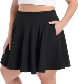 SEKINO Women's Plus Size Mini Skirts Basic Versatile Skorts with Pockets Stretchy Flared Pleated Casual Skirt Built in Shorts