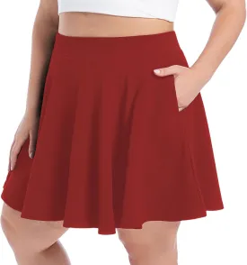 SEKINO Women's Plus Size Mini Skirts Basic Versatile Skorts with Pockets Stretchy Flared Pleated Casual Skirt Built in Shorts