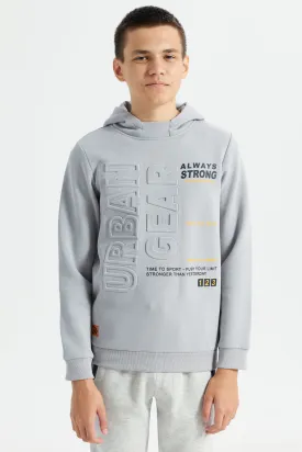 Senior Boys Grey Embossed Hooded Sweatshirt
