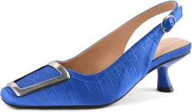 Slingback Kitten Heels for Women Closed Square Toe Low Heel Pumps with Metal Buckle Ankle Strap Heeled Sandals Dress Shoes for Work Date Daily Wear