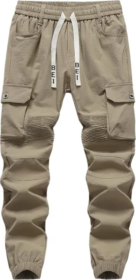 Vexalon Boys Cargo Joggers Pants Stretch Elastic Waist Drawstring Kids' Hiking Pants Youth Tapered Sweatpants 6 Pockets