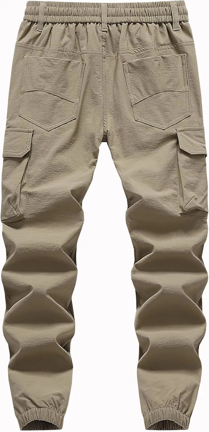 Vexalon Boys Cargo Joggers Pants Stretch Elastic Waist Drawstring Kids' Hiking Pants Youth Tapered Sweatpants 6 Pockets