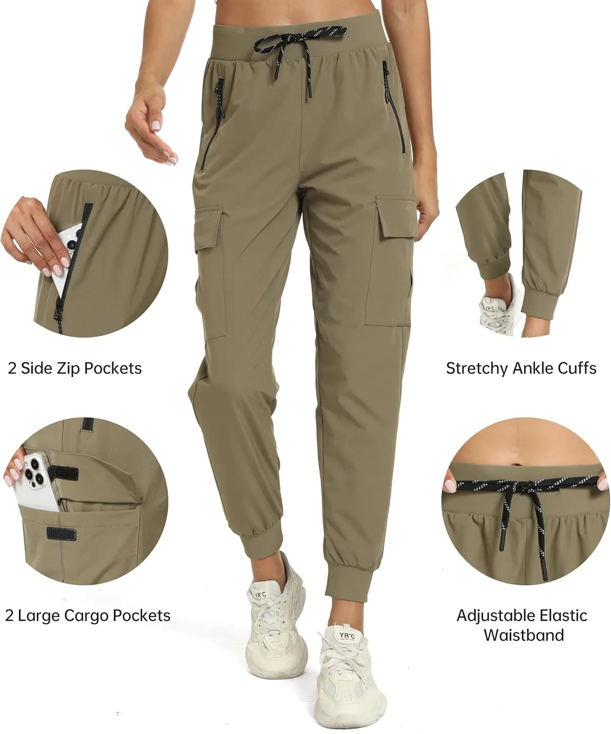 Womens Cargo Pants with Pocket Quick Dry Workout Athletic Joggers Drawstring Travel Casual Outdoor Camping Hiking Pants